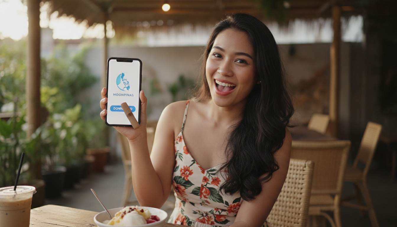 Woman downloading MOONPINAS app