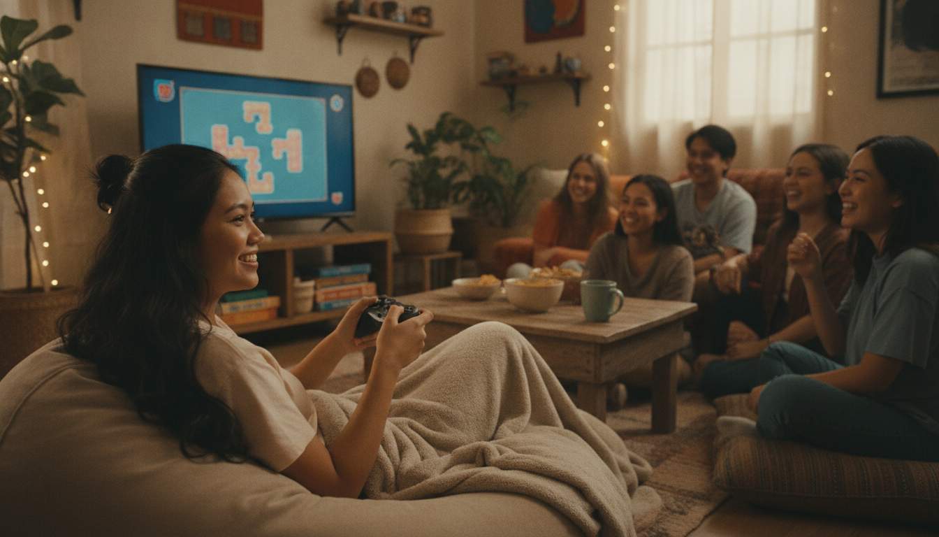Woman enjoying a casual game at MOONPINAS